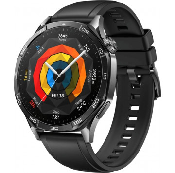 HUAWEI Montre connectée Watch GT 5 46 mm Acier Inoxydable avec Bracelet en fluoroélastomère Noir