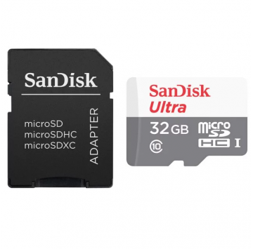 SANDISK CARTE MÉMOIRE ULTRA MICROSDHC UHS-I 32 GIGA ET ADAPTATEUR SD – SDSQUNS-032G-GN3MA