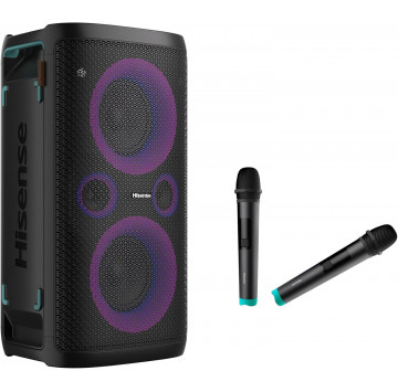 Hisense HP110 Party Rocker One Plus Enceinte pour fêtes avec 2 microphones pour karaoké, Bluetooth, son puissant, 300 W, 15 he