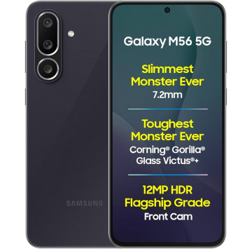 Samsung Galaxy M56 5G (Noir, 8 Go de RAM, 256 Go de stockage) | Le téléphone le plus mince du segment | Gorilla Glass Victus+