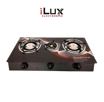 Ilux Cuisinière à Gaz – Réchaud 3 Feux Vitré – LXG-8413-Z95 – Noir