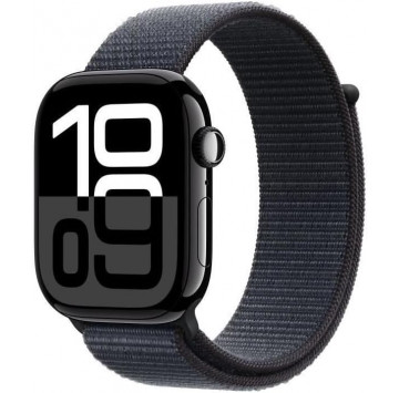 Apple Watch Series 10 (46 mm GPS) Montre connectée avec Boîtier en Aluminium Noir de Jais et Boucle Sport Encre Violette