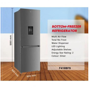 Réfrigérateur double porte TCL F410BFS à congélateur inférieur - 309 L - Gris